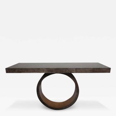  Venfield Custom Charcoal Goatskin Console with Umber Gold Leaf