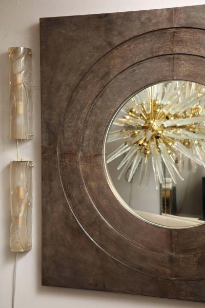  Venfield Custom Circle Mirror in Square Parchment Frame