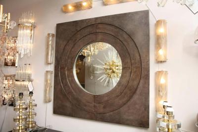  Venfield Custom Circle Mirror in Square Parchment Frame