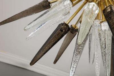  Venfield Custom Clear and Smoke Murano Glass Spike Flush Mount