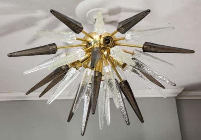  Venfield Custom Clear and Smoke Murano Glass Spike Flush Mount
