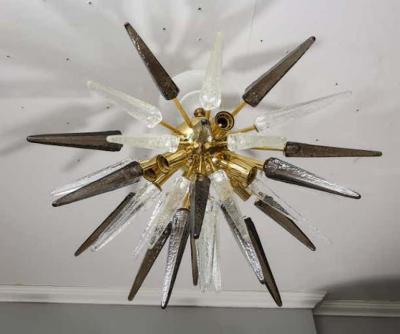  Venfield Custom Clear and Smoke Murano Glass Spike Flush Mount