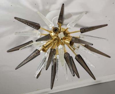  Venfield Custom Clear and Smoke Murano Glass Spike Flush Mount