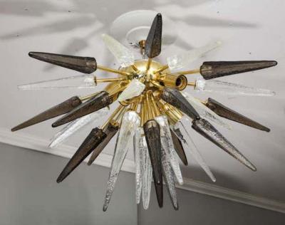  Venfield Custom Clear and Smoke Murano Glass Spike Flush Mount