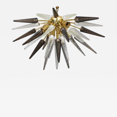  Venfield Custom Clear and Smoke Murano Glass Spike Flush Mount