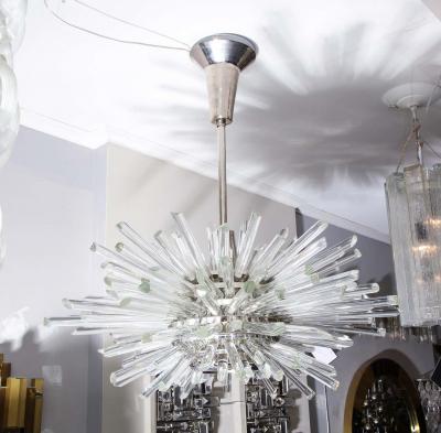  Venfield Custom Illuminating Glass Rod Sputnik Chandelier in Polished Nickel