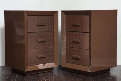  Venfield Custom Lacquered Nightstands with Embossed Leather Drawer Fronts