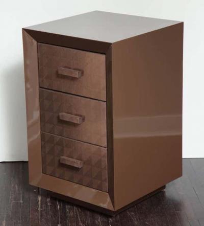  Venfield Custom Lacquered Nightstands with Embossed Leather Drawer Fronts
