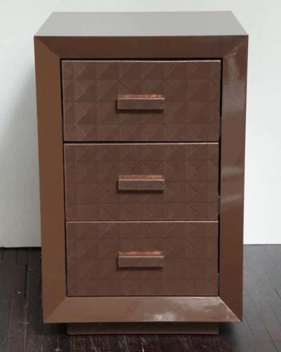  Venfield Custom Lacquered Nightstands with Embossed Leather Drawer Fronts