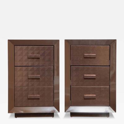  Venfield Custom Lacquered Nightstands with Embossed Leather Drawer Fronts