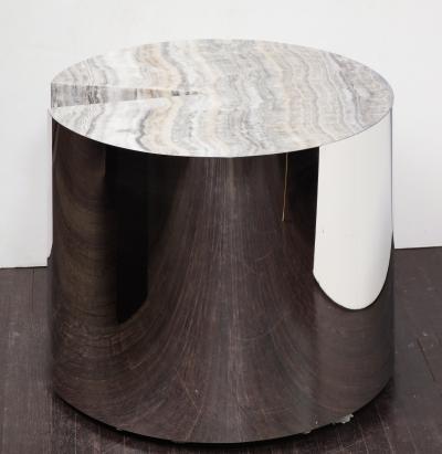  Venfield Custom Onyx and Wrapped Stainless Steel Side Table