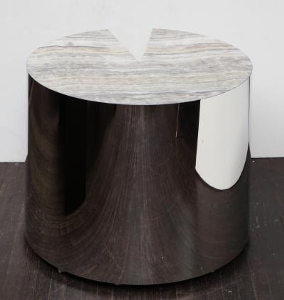  Venfield Custom Onyx and Wrapped Stainless Steel Side Table