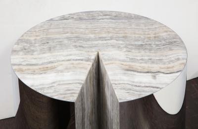  Venfield Custom Onyx and Wrapped Stainless Steel Side Table