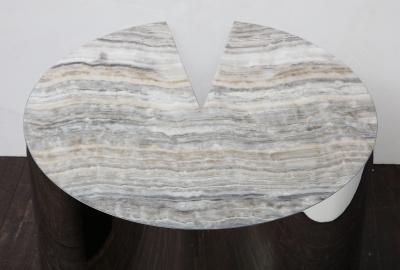  Venfield Custom Onyx and Wrapped Stainless Steel Side Table