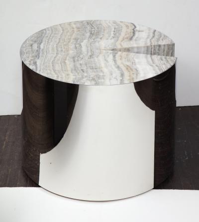  Venfield Custom Onyx and Wrapped Stainless Steel Side Table