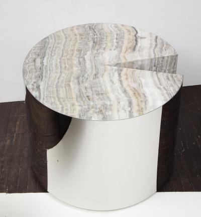  Venfield Custom Onyx and Wrapped Stainless Steel Side Table
