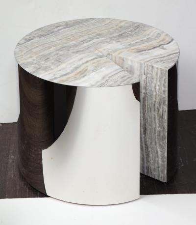  Venfield Custom Onyx and Wrapped Stainless Steel Side Table
