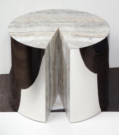  Venfield Custom Onyx and Wrapped Stainless Steel Side Table