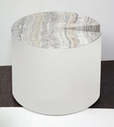  Venfield Custom Onyx and Wrapped Stainless Steel Side Table
