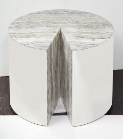  Venfield Custom Onyx and Wrapped Stainless Steel Side Table