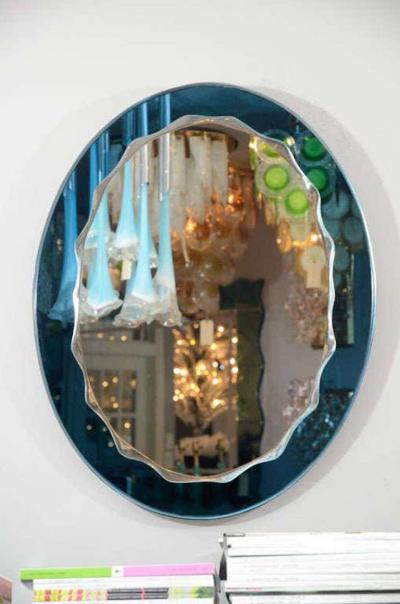  Venfield Custom Oval Wave Mirror in Cerulean Blue Mirror Frame