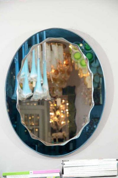  Venfield Custom Oval Wave Mirror in Cerulean Blue Mirror Frame