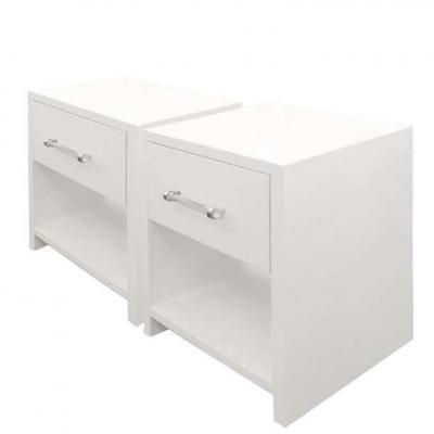  Venfield Custom Pair of Lacquered Nightstands with Chrome Lucite Handles
