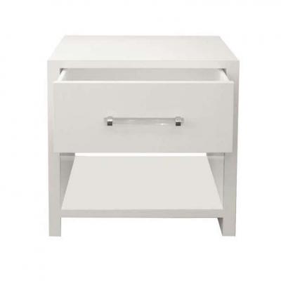  Venfield Custom Pair of Lacquered Nightstands with Chrome Lucite Handles