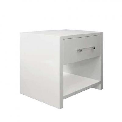  Venfield Custom Pair of Lacquered Nightstands with Chrome Lucite Handles