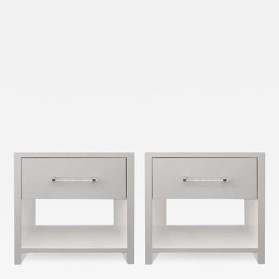  Venfield Custom Pair of Lacquered Nightstands with Chrome Lucite Handles