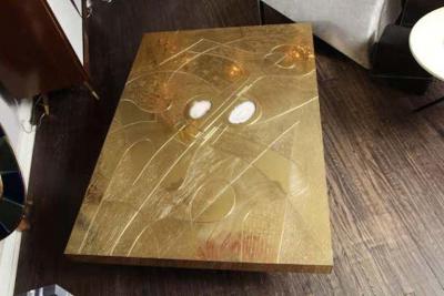  Venfield Custom Spectacular Etched Brass and Double Agate Rectangular Cocktail Table