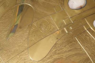  Venfield Custom Spectacular Etched Brass and Double Agate Rectangular Cocktail Table