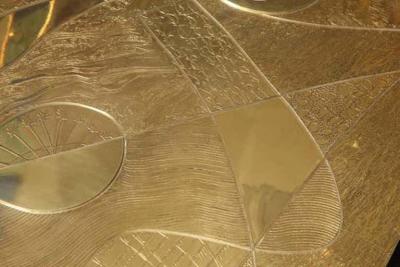  Venfield Custom Spectacular Etched Brass and Double Agate Rectangular Cocktail Table