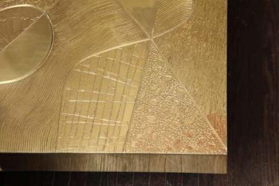  Venfield Custom Spectacular Etched Brass and Double Agate Rectangular Cocktail Table