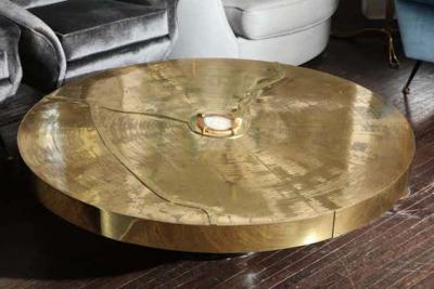  Venfield Custom Spectacular Round Etched Brass Cocktail Table with Agate Stone
