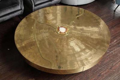  Venfield Custom Spectacular Round Etched Brass Cocktail Table with Agate Stone