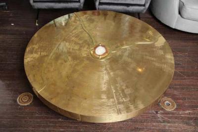  Venfield Custom Spectacular Round Etched Brass Cocktail Table with Agate Stone