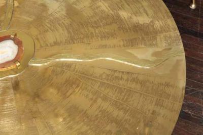  Venfield Custom Spectacular Round Etched Brass Cocktail Table with Agate Stone