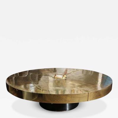  Venfield Custom Spectacular Round Etched Brass Cocktail Table with Agate Stone