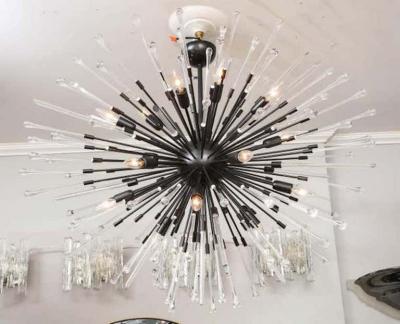  Venfield Custom Teardrop and Glass Rod Sputnik Chandelier