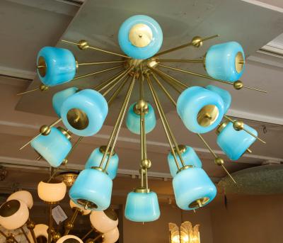  Venfield Custom Turquoise Milk Glass Flush Mount Chandelier in Polished Brass