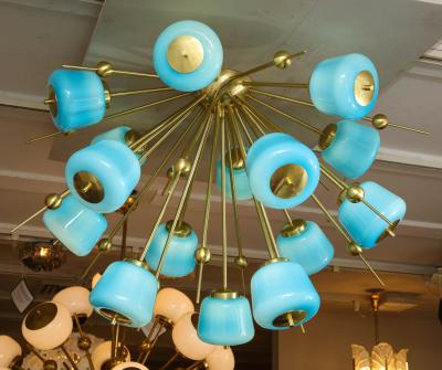  Venfield Custom Turquoise Milk Glass Flush Mount Chandelier in Polished Brass