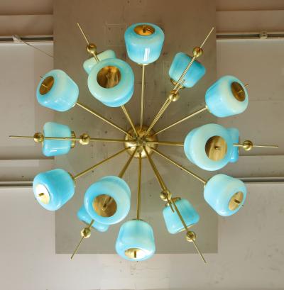  Venfield Custom Turquoise Milk Glass Flush Mount Chandelier in Polished Brass