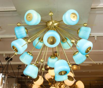  Venfield Custom Turquoise Milk Glass Flush Mount Chandelier in Polished Brass