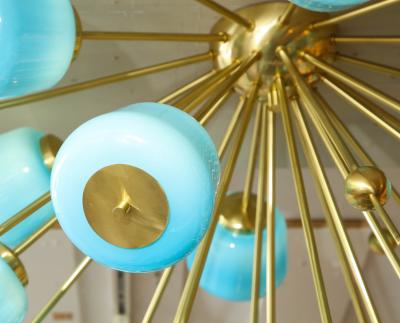  Venfield Custom Turquoise Milk Glass Flush Mount Chandelier in Polished Brass