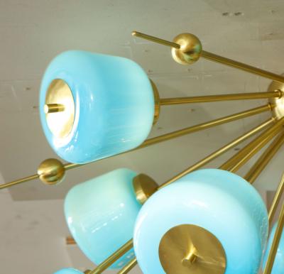  Venfield Custom Turquoise Milk Glass Flush Mount Chandelier in Polished Brass