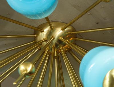  Venfield Custom Turquoise Milk Glass Flush Mount Chandelier in Polished Brass