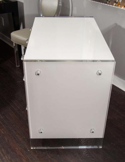  Venfield Custom White Lacquer Desk with Lucite Side Panels