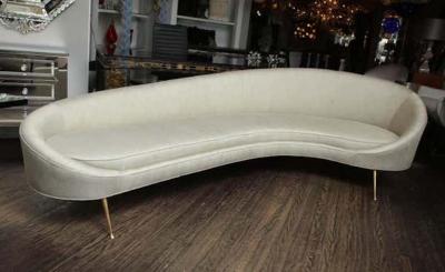  Venfield Elegant Curved Sofa in Custom Upholstery with Brass Legs