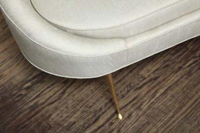  Venfield Elegant Curved Sofa in Custom Upholstery with Brass Legs